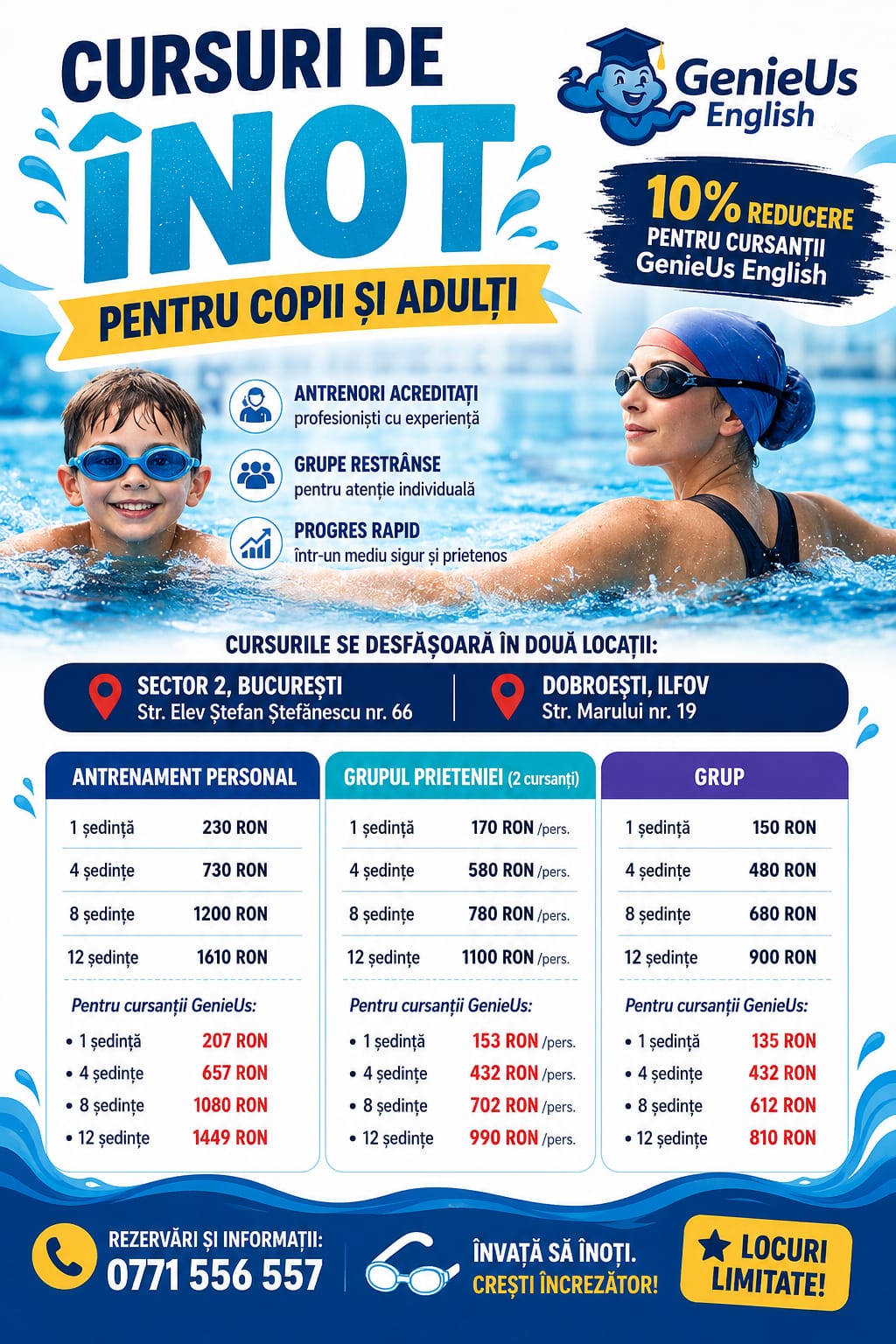 Cursuri de inot pentru copii si adulti
